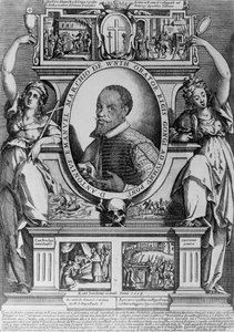 Retrato del embajador Antonius Emanuel, con cuatro escenas históricas de su vida, 1608 de Raffaello Schiaminossi